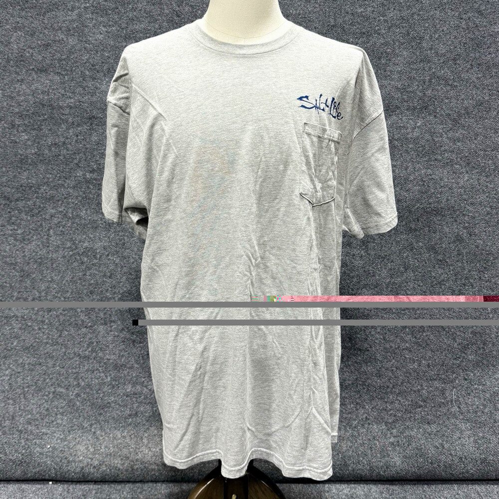 Salt Life Men’s 2XL Gray Pocket Tee Whale Tail Graphic Live Salty Fishing Tee